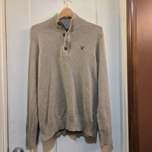 American Eagle Sweater Mens Large Beige Tan Quarter Zip Athletic Fit
